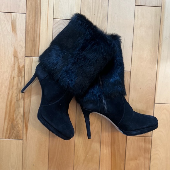 - Black fur embellished heeled boot - Picture 8 of 12